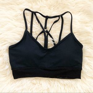 Motion by Coalition All Black Padded Strappy Back Mesh Bottom Sports Bra Size S